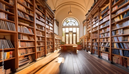 Wallpaper Mural A cozy school library or dimly lit study, with shelves of books , generated by AI. High quality photo Torontodigital.ca