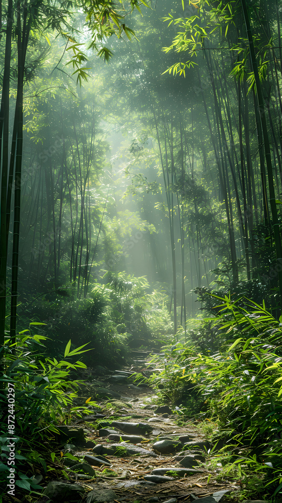 Obraz premium Misty Bamboo Forest Path.