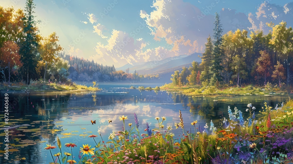 Naklejka premium Sun-kissed meadows in idyllic setting