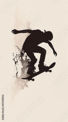 Wallpaper Mural Skateboarder silhouette mid-air trick, dynamic black and white art, energetic urban sports culture Torontodigital.ca