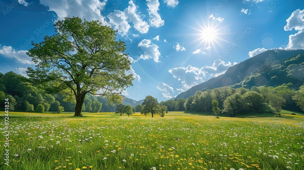 Fototapeta premium Sun-kissed meadows in idyllic setting