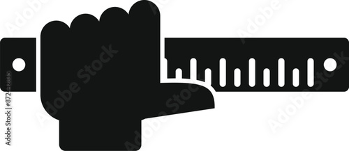 Simple icon of a hand holding a ruler, perfect for projects related to construction, diy, or measurement