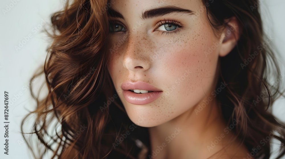 Beautiful woman with brown hair exudes elegance. Beautiful woman with brown hair exudes elegance.
