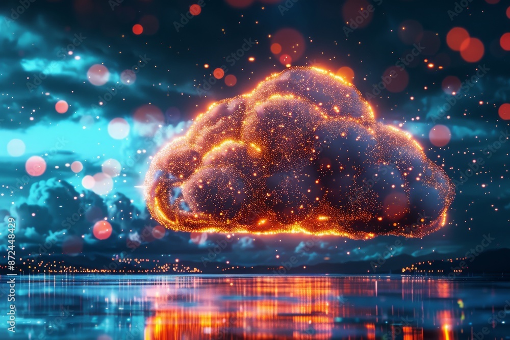Digital Transformation with Illuminated Cloud Computing Icon - Futuristic Technology, Blue Background Digital Transformation with Illuminated Cloud Computing Icon - Futuristic Technology, Blue Background