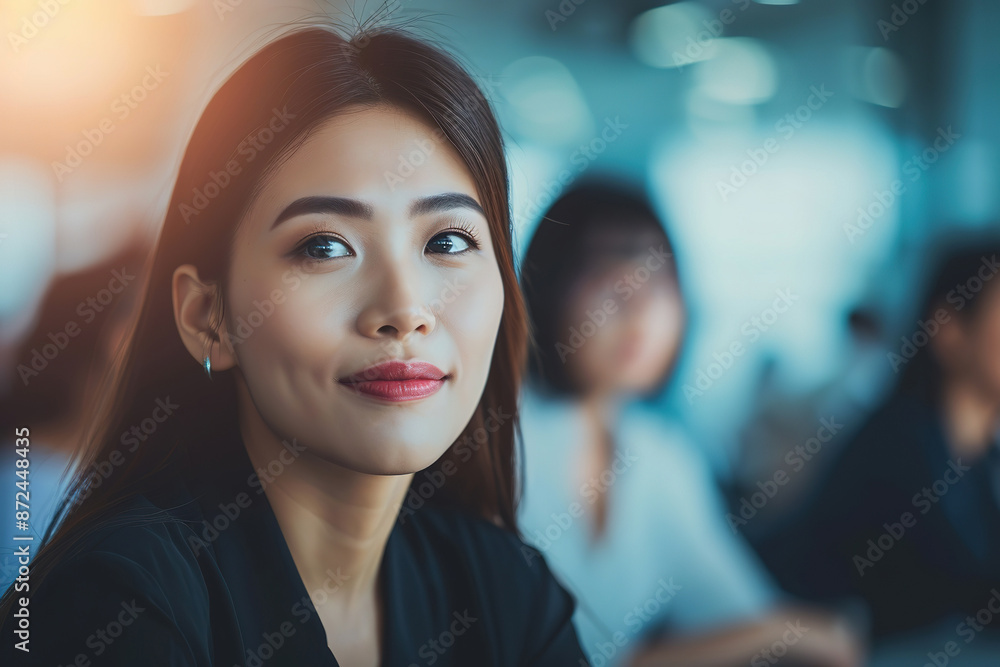 Obraz premium young Asian woman in a black shirt at office meeting