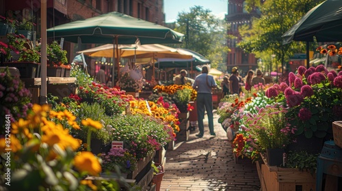 Sunny day at bustling farmer's market