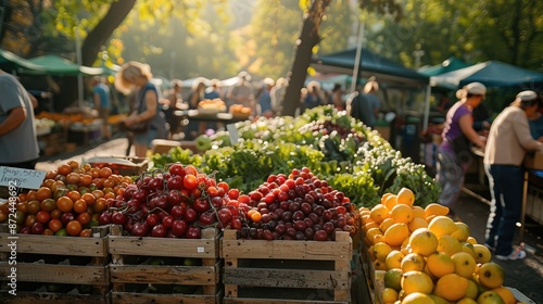 Sunny day at bustling farmer's market