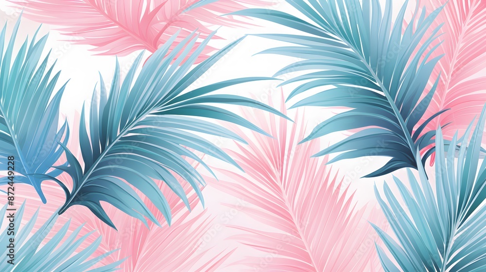 Tropical palm leaf on pink background. Flat lay, top view Tropical palm leaf on pink background. Flat lay, top view
