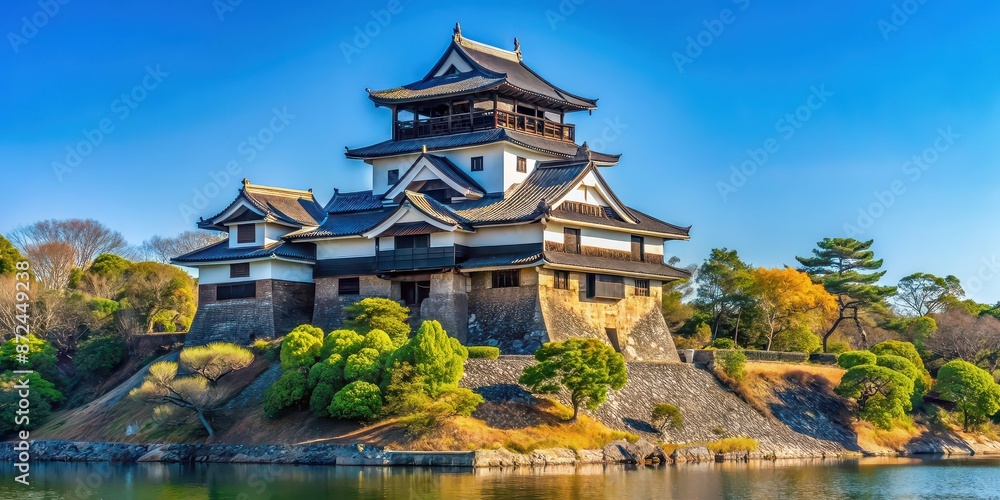 Inuyama Castle standing tall under a clear blue sky in Japan, Inuyama Castle, Japan, blue sky, historic Inuyama Castle standing tall under a clear blue sky in Japan, Inuyama Castle, Japan, blue sky, historic