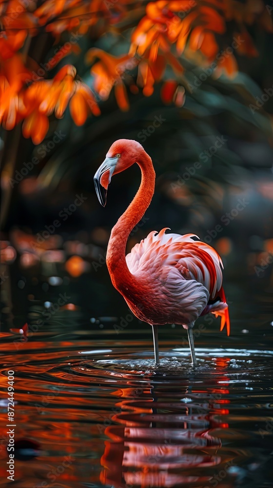 Fototapeta premium The splashing echoes softly, blending with the serene sounds of the surrounding environment.