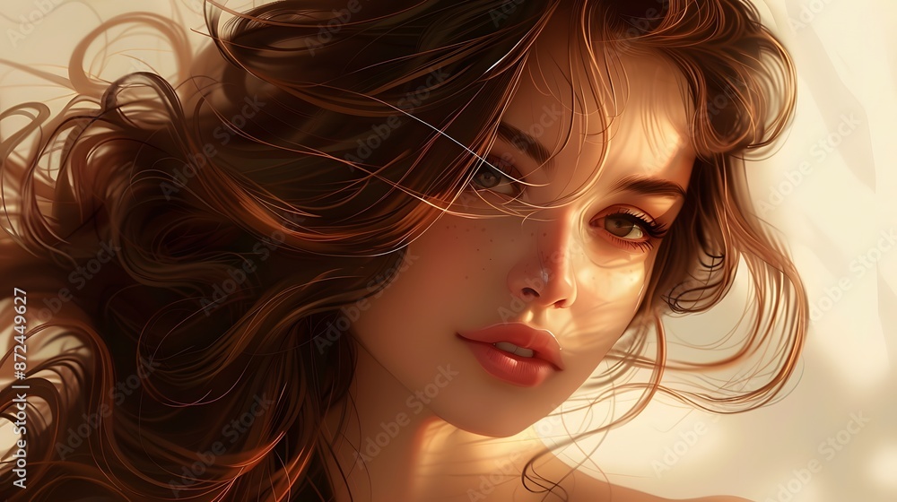 Beautiful woman with brown hair exudes elegance. Beautiful woman with brown hair exudes elegance.
