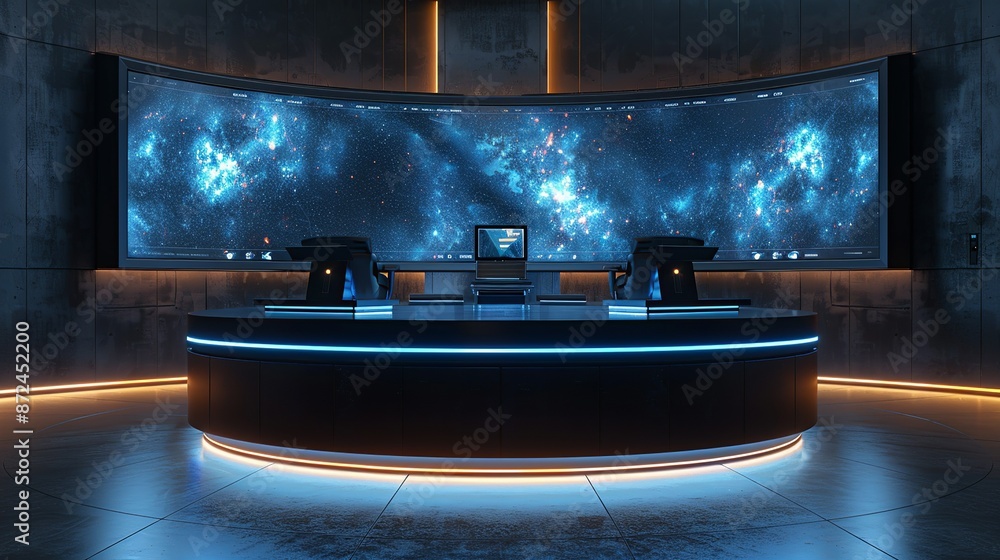 Front view of a sleek podium with digital screens and space for logos, ideal for product launches. , Minimalism, Front view of a sleek podium with digital screens and space for logos, ideal for product launches. , Minimalism,