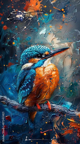 Expressive Kingfisher Artwork with Vibrant Splashes photo