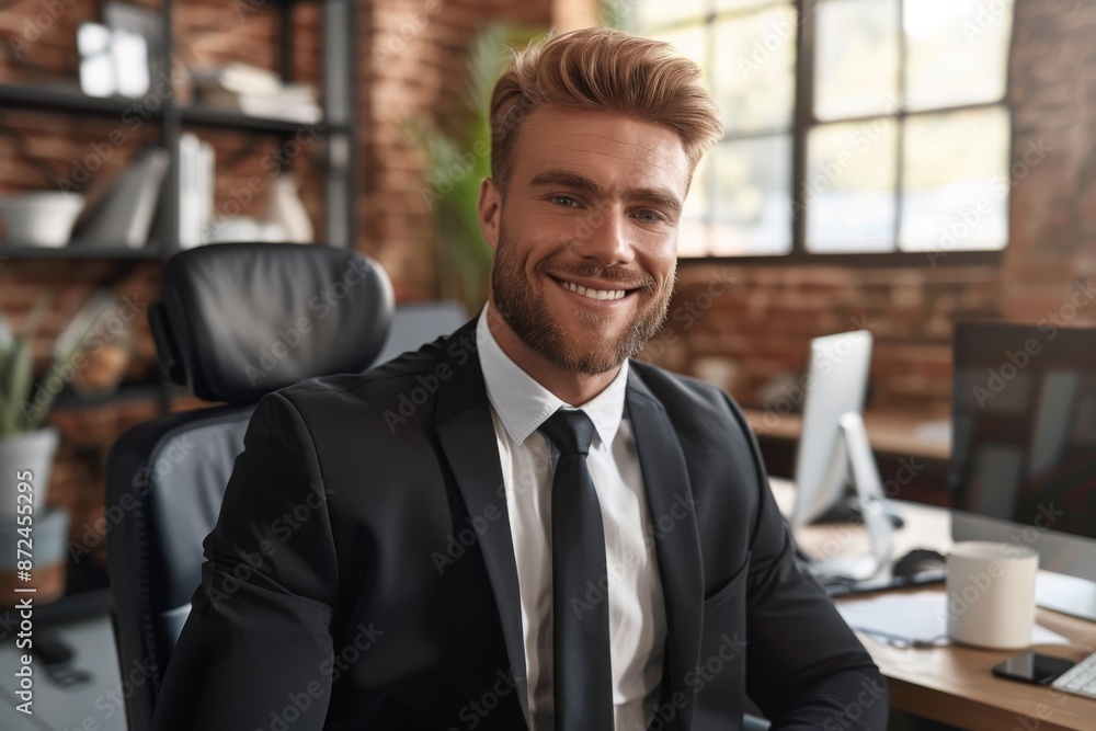 Happy Businessman in Creative Studio - Positive Energy, Professional Environment, Joyful Expression Happy Businessman in Creative Studio - Positive Energy, Professional Environment, Joyful Expression