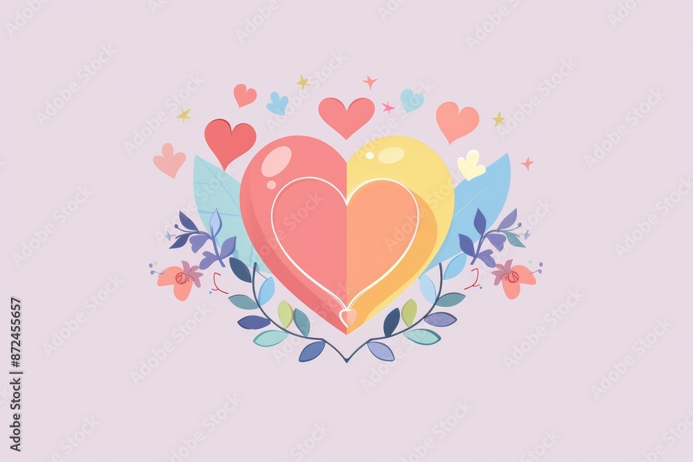 A colorful illustration featuring intertwined hearts surrounded by flowers and leaves, symbolizing love and romance on a pastel background. A colorful illustration featuring intertwined hearts surrounded by flowers and leaves, symbolizing love and romance on a pastel background.