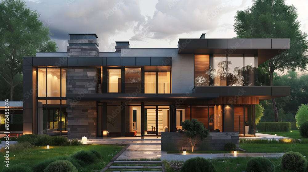 Fototapeta premium modern home front elevation exterior architecture design concept