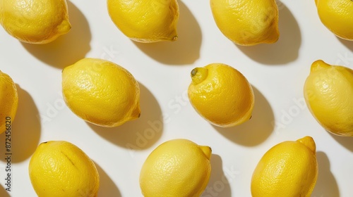 vibrant yellow lemons arranged artfully on crisp white background high contrast macro details of citrus texture