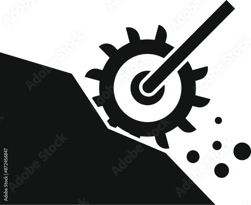 Black glyph icon for a rotary cutting wheel excavating ground
