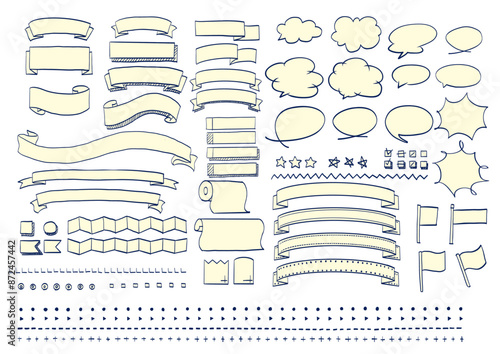 手描きのシンプル可愛いあしらい素材セットです。線と塗りのレイヤー分けをしています。