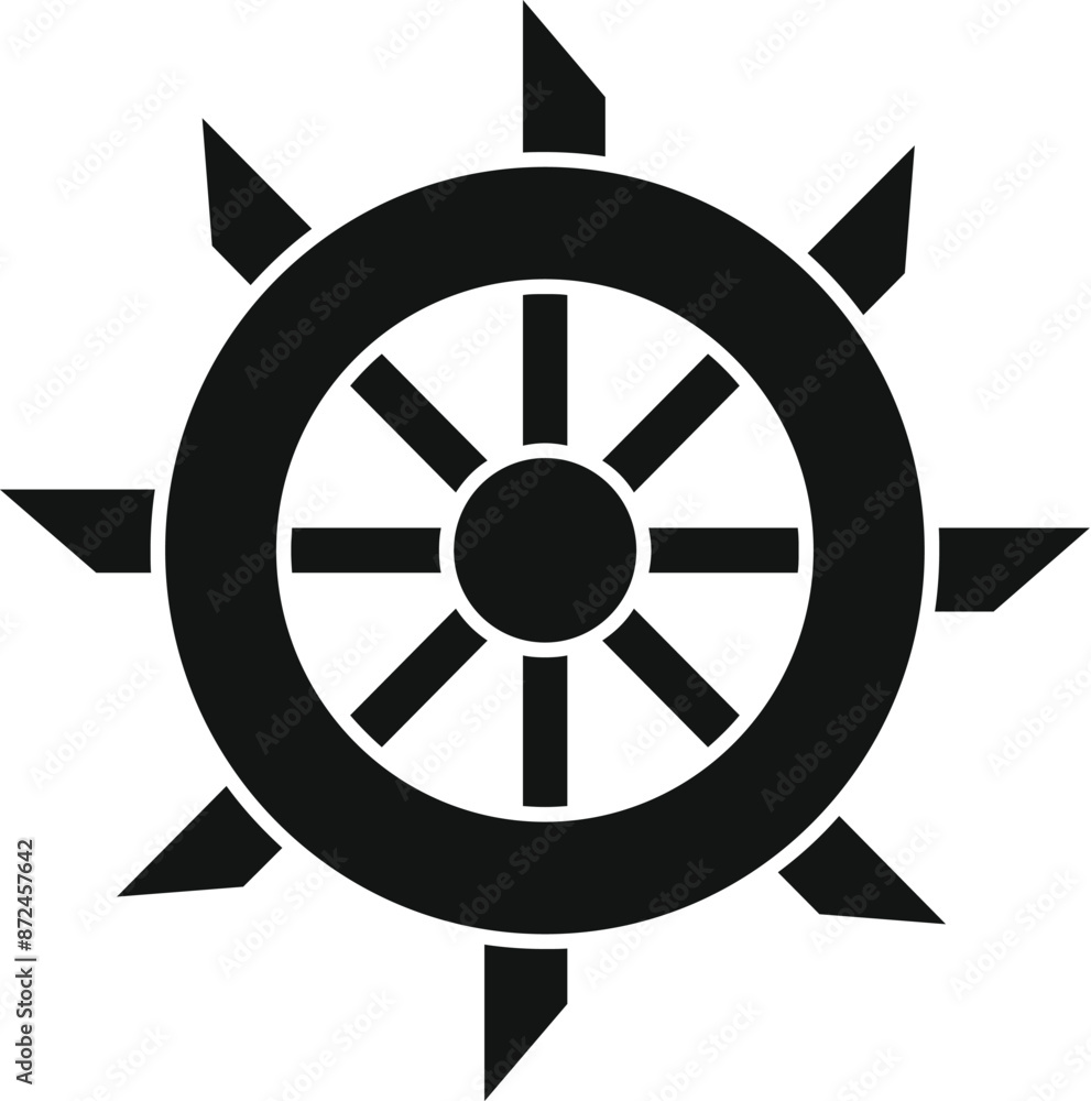 Obraz premium Black silhouette of a ship's steering wheel, representing navigation and maritime themes