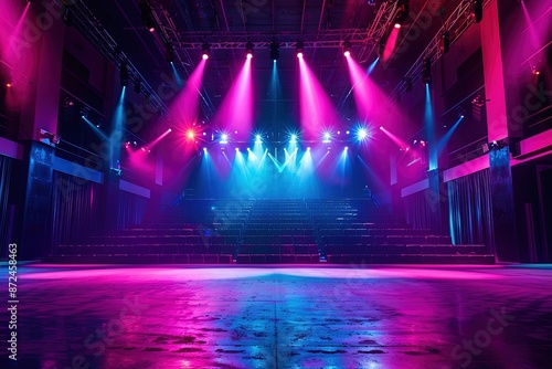 concert stage, no instruments, glitter background, metallic confetti, shades of light and gold, creative