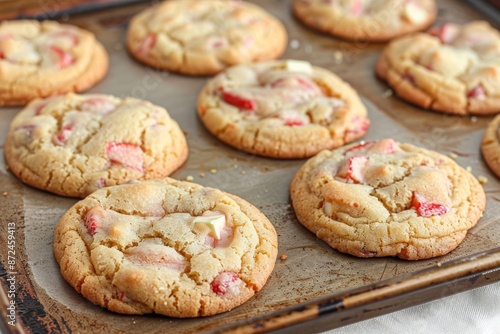 Homemade Strawberry White Chocolate Chip Cookies on Baking Sheet