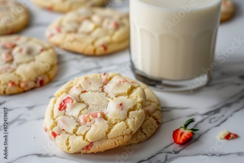 Strawberry and White Chocolate Chip Cookies with Milk