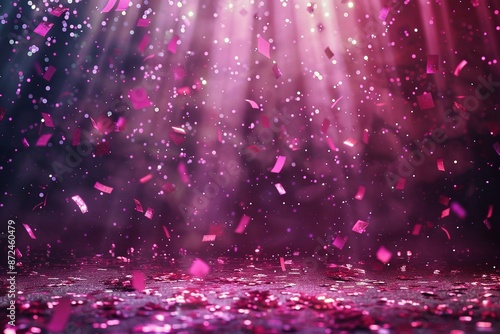 concert stage, no instruments, glitter background, metallic confetti, shades of light and gold, creative 