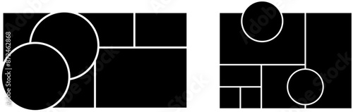 Photo collage template. Moodboard layout. Mood board background. Mosaic picture frame. Scrapbook grid. Gallery banner. Retro photoframe. Album brandboard. Set portfolio images. Vector illustration