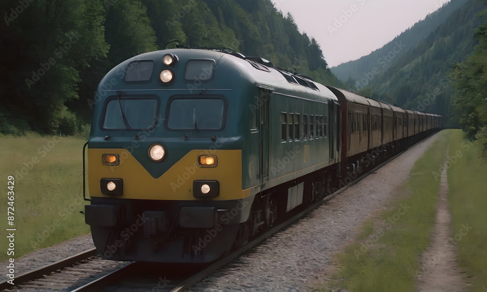 Fototapeta premium train on the railway near the forest