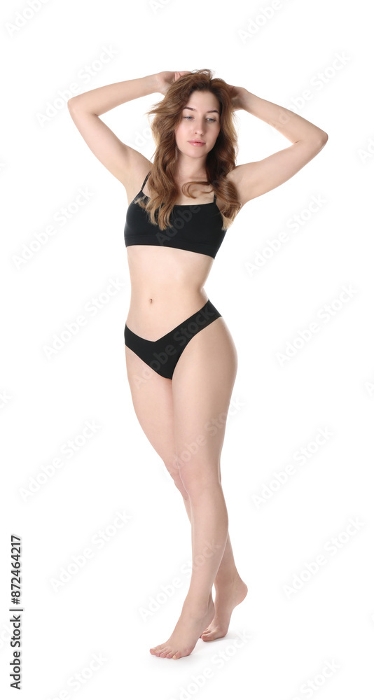 Woman with slim body posing on white background Woman with slim body posing on white background