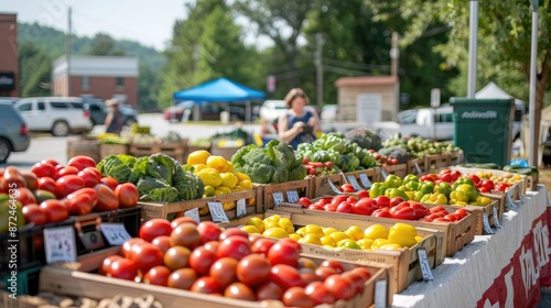 Sunny day at bustling farmer's market