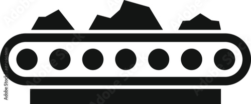 Black and white icon of a conveyor belt transporting coal from a mine