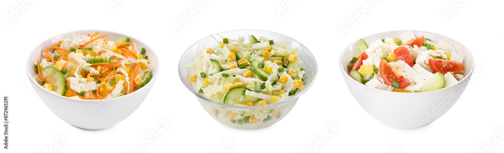 Set of different salads isolated on white Set of different salads isolated on white