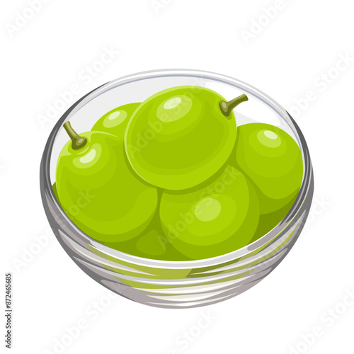 Vector illustration of green muscat grapes in a glass bowl, isolated on white background.