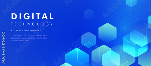 Blue Digital technology abstract horizontal banner background photo