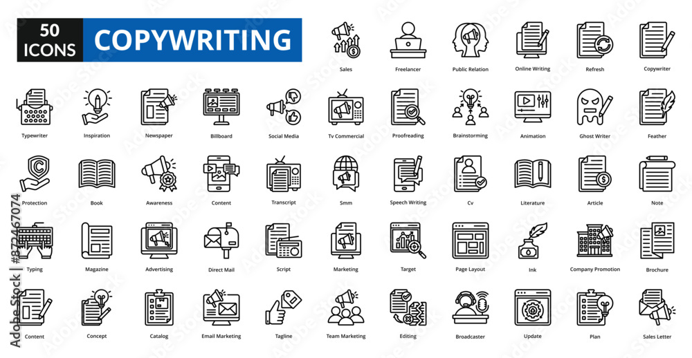 copywriting icon line collection set copywriter copywriting icon line collection set copywriter