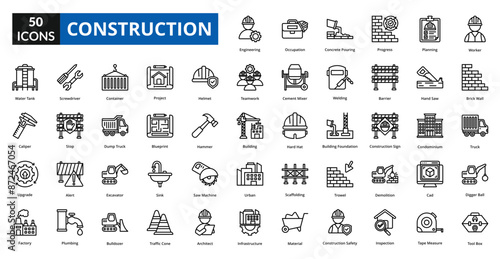 construction icon line collection set teamwork