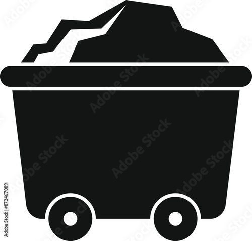 Black silhouette of a mining cart carrying stones, commonly used in the coal industry