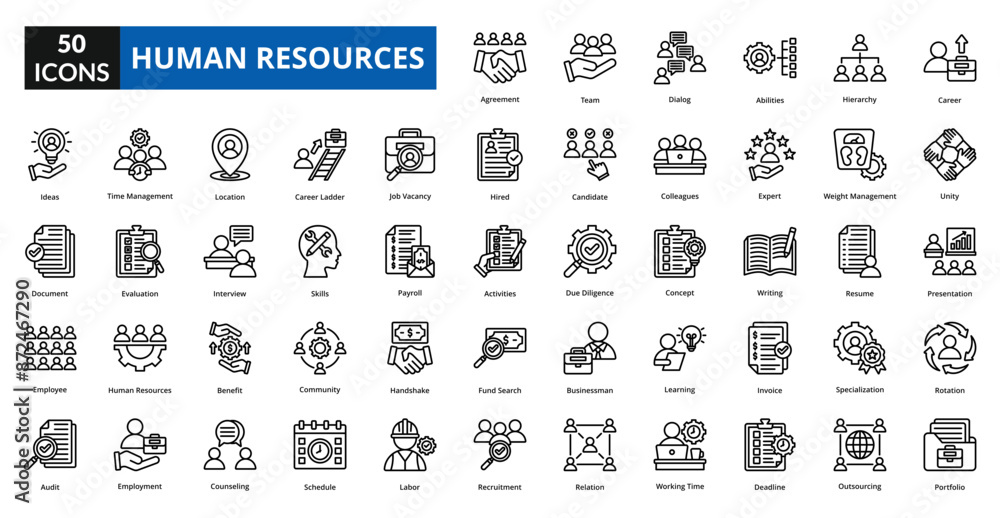Foto human resources icon line collection set
