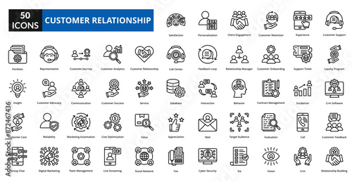 customer relationship icon line collection set
