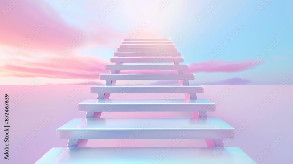 A staircase with a pink sky in the background A staircase with a pink sky in the background