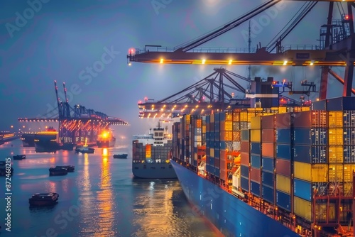 Wallpaper Mural Cargo Ship at Dusk in a Busy Port Torontodigital.ca
