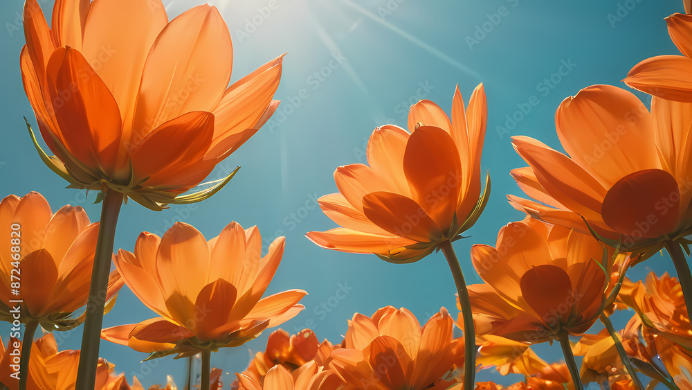 Fototapeta premium Numerous orange blooms under sunlight