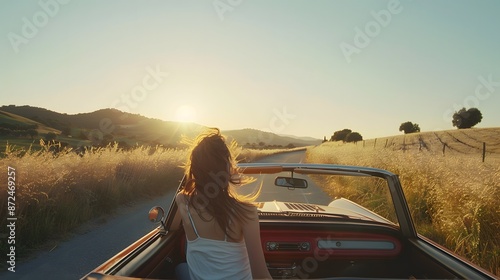 Young woman enjoying a carefree summer road trip generated.