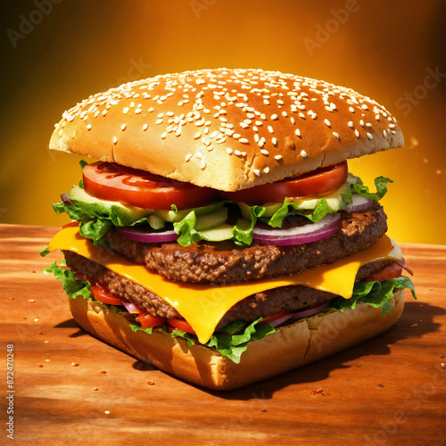 hamburger on a wooden background