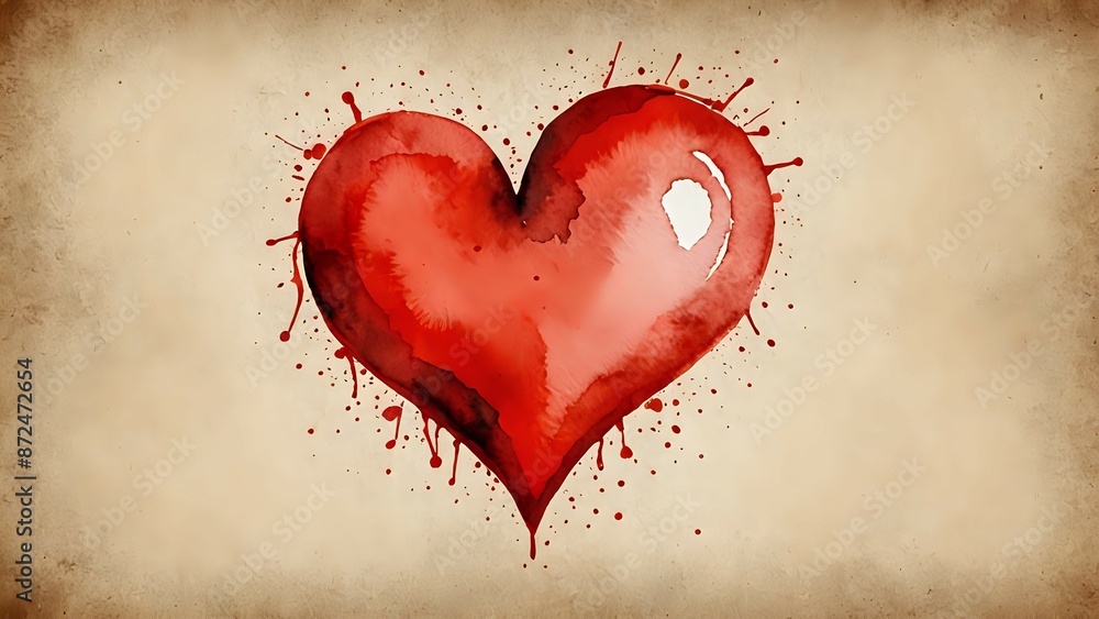 Watercolor heart splattered on textured background. Watercolor heart splattered on textured background.
