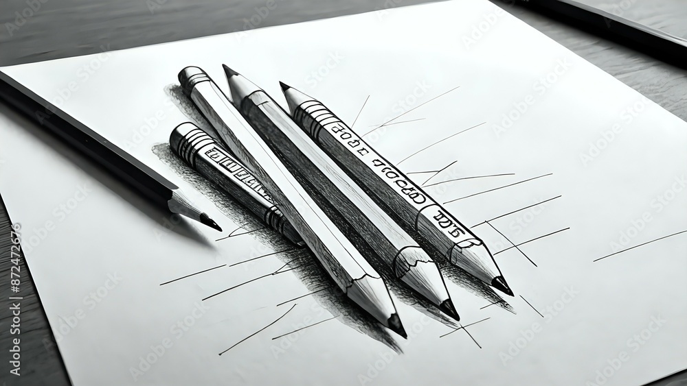 Three pencils, sharpened and ready to write, rest on a blank sheet of paper. Three pencils, sharpened and ready to write, rest on a blank sheet of paper.