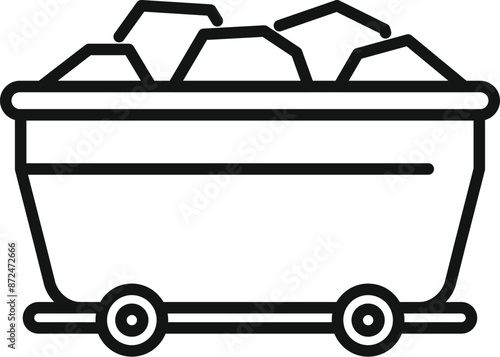 Simple line icon of a mining cart carrying coal, perfect for projects related to mining, industry, or resources