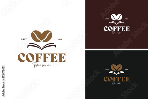 Coffee beans with open book logo design, ideal for a café, coffee shop or education. Vector illustration template idea